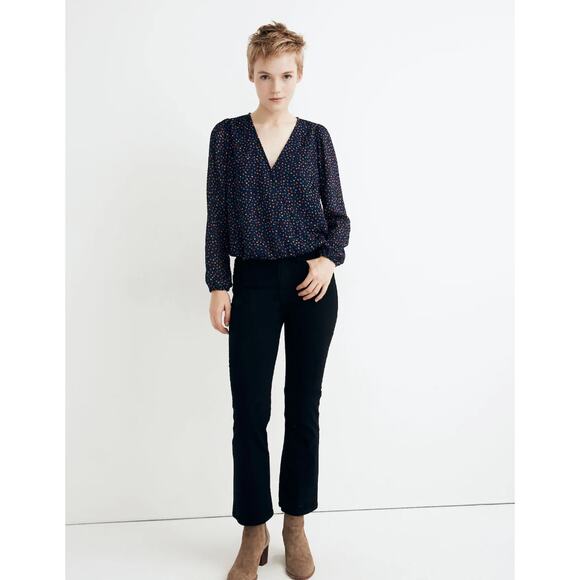 Madewell Navy Lyric Wrap Top in Sugar Mini Polka Dot XS / M - Picture 9 of 11